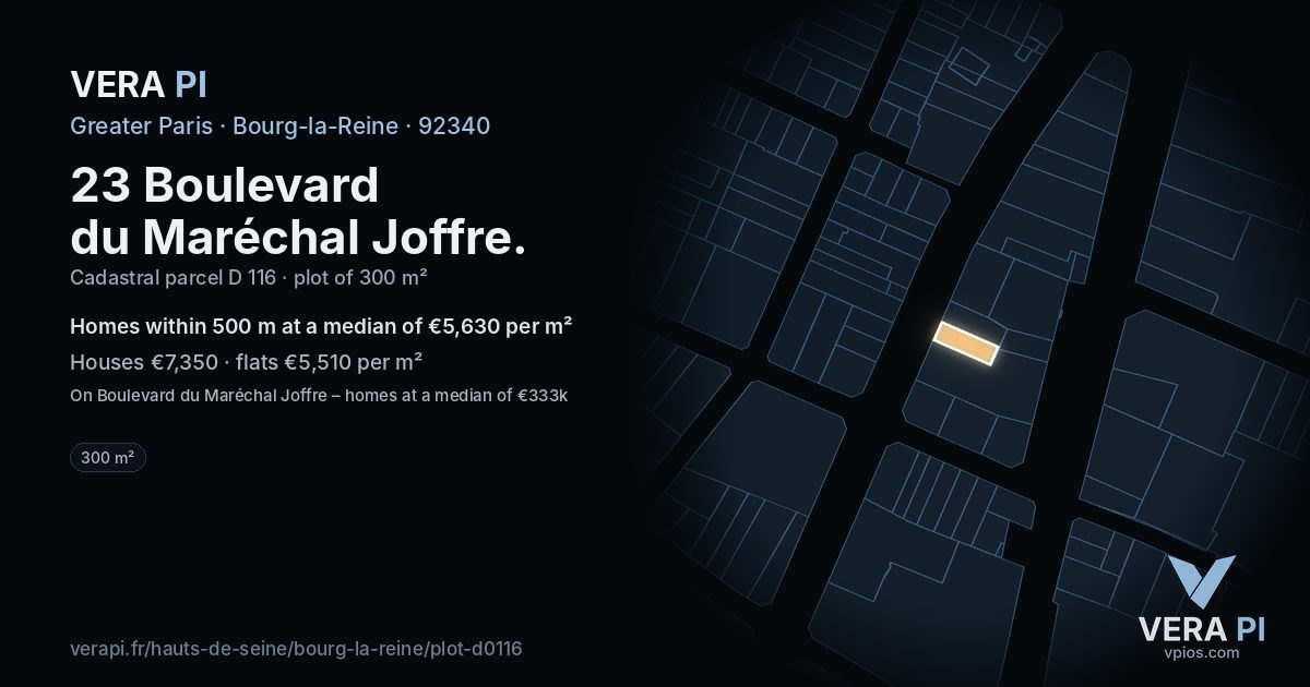 23 Boulevard du Maréchal Joffre, Bourg-la-Reine at night – the plot lit, the parcels around coloured by the prices near them