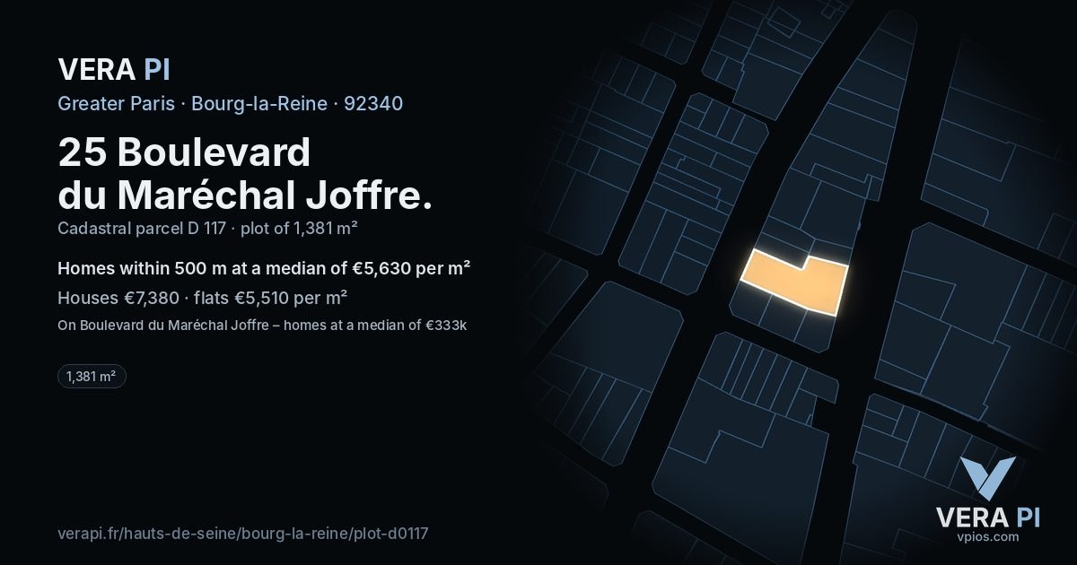 25 Boulevard du Maréchal Joffre, Bourg-la-Reine at night – the plot lit, the parcels around coloured by the prices near them