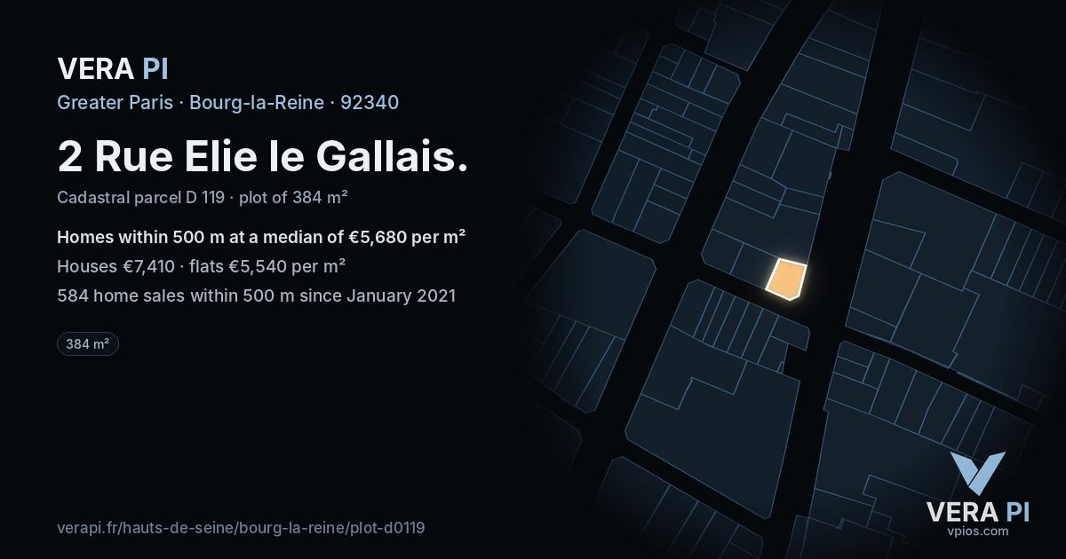 2 Rue Elie le Gallais, Bourg-la-Reine at night – the plot lit, the parcels around coloured by the prices near them