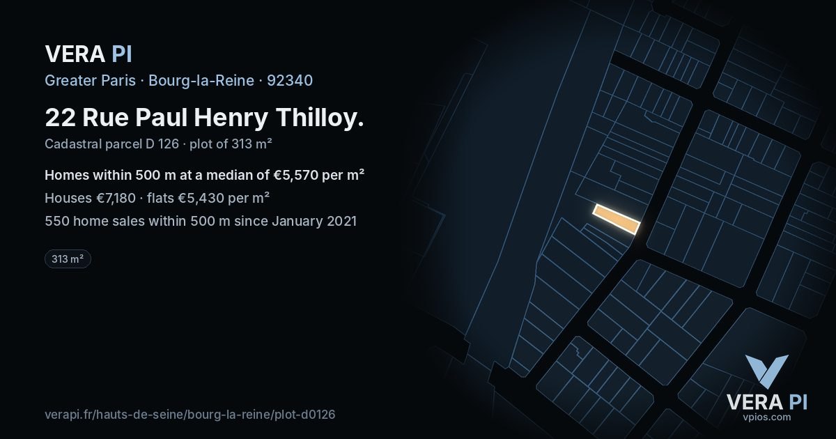 22 Rue Paul Henry Thilloy, Bourg-la-Reine at night – the plot lit, the parcels around coloured by the prices near them