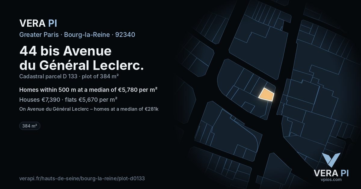 44 bis Avenue du Général Leclerc, Bourg-la-Reine at night – the plot lit, the parcels around coloured by the prices near them
