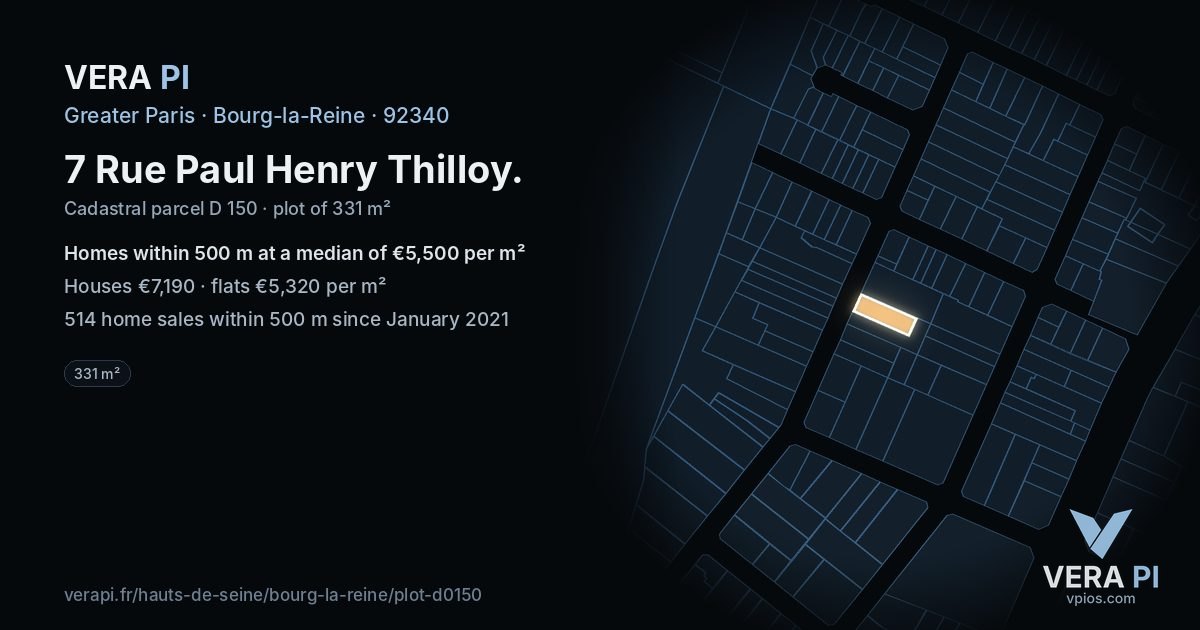 7 Rue Paul Henry Thilloy, Bourg-la-Reine at night – the plot lit, the parcels around coloured by the prices near them