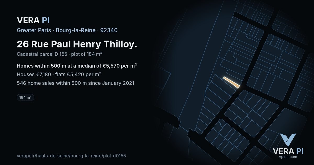 26 Rue Paul Henry Thilloy, Bourg-la-Reine at night – the plot lit, the parcels around coloured by the prices near them