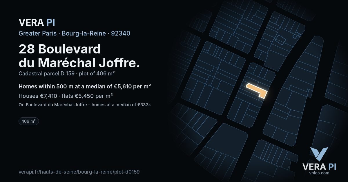 28 Boulevard du Maréchal Joffre, Bourg-la-Reine at night – the plot lit, the parcels around coloured by the prices near them
