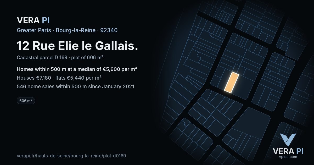 12 Rue Elie le Gallais, Bourg-la-Reine at night – the plot lit, the parcels around coloured by the prices near them