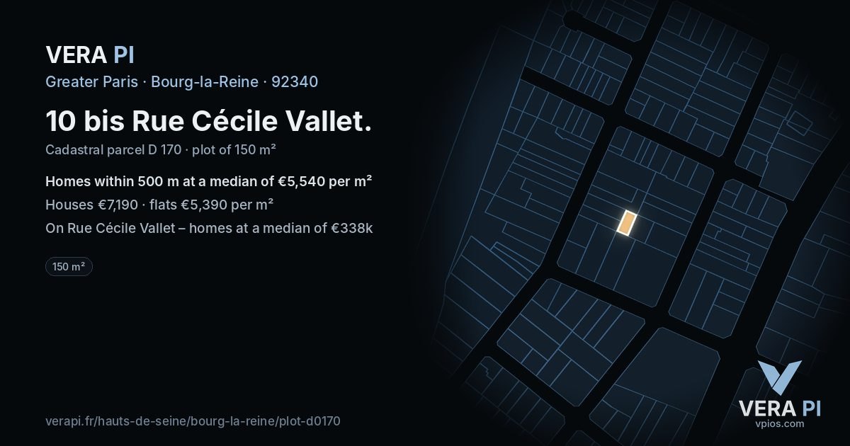 10 bis Rue Cécile Vallet, Bourg-la-Reine at night – the plot lit, the parcels around coloured by the prices near them