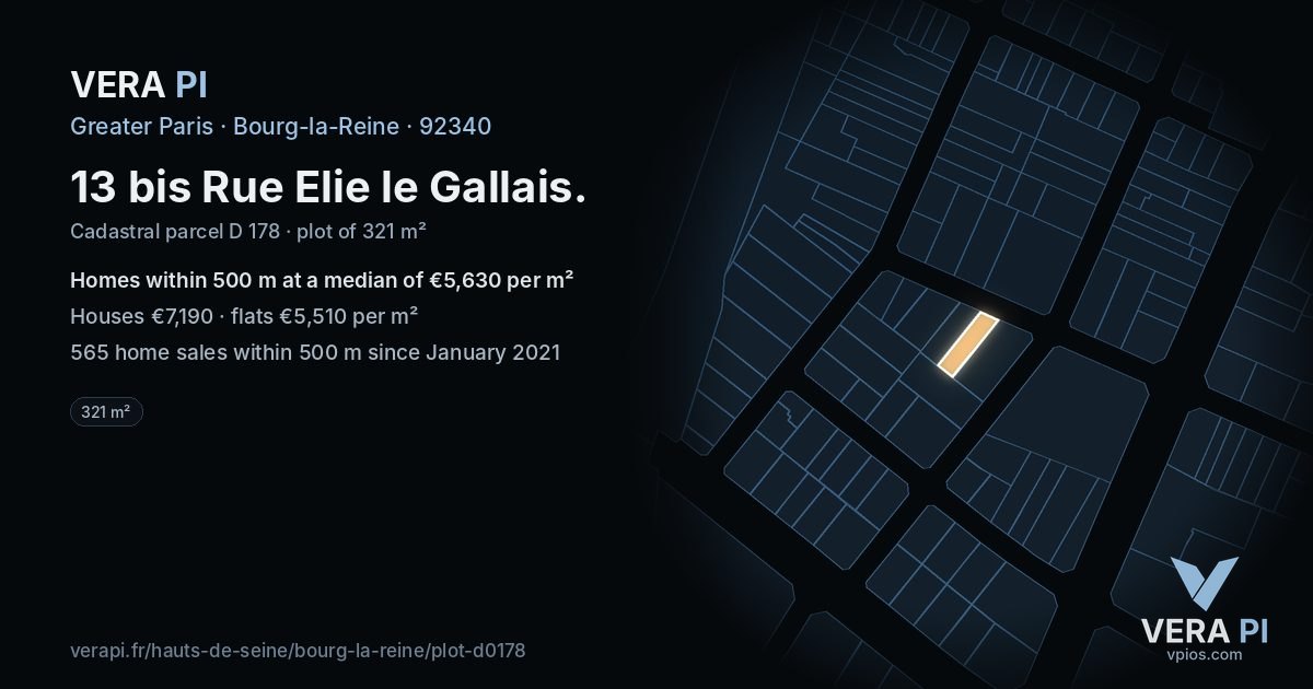 13 bis Rue Elie le Gallais, Bourg-la-Reine at night – the plot lit, the parcels around coloured by the prices near them