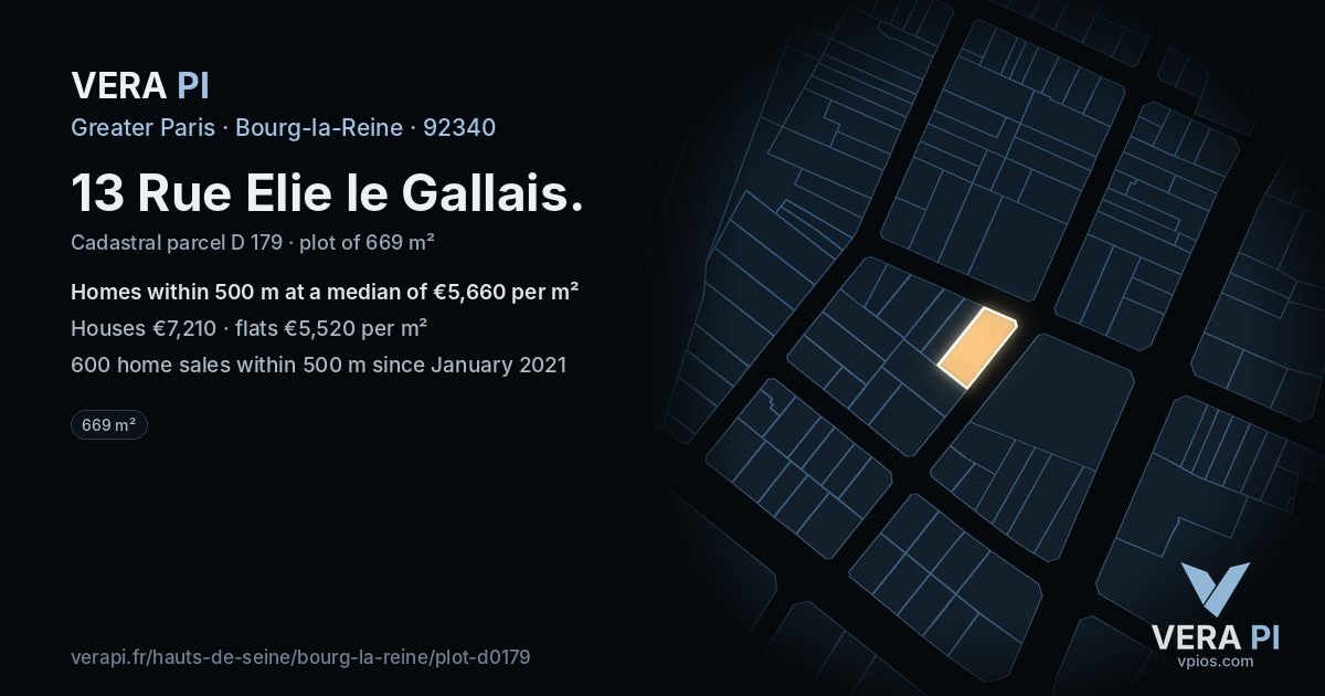13 Rue Elie le Gallais, Bourg-la-Reine at night – the plot lit, the parcels around coloured by the prices near them