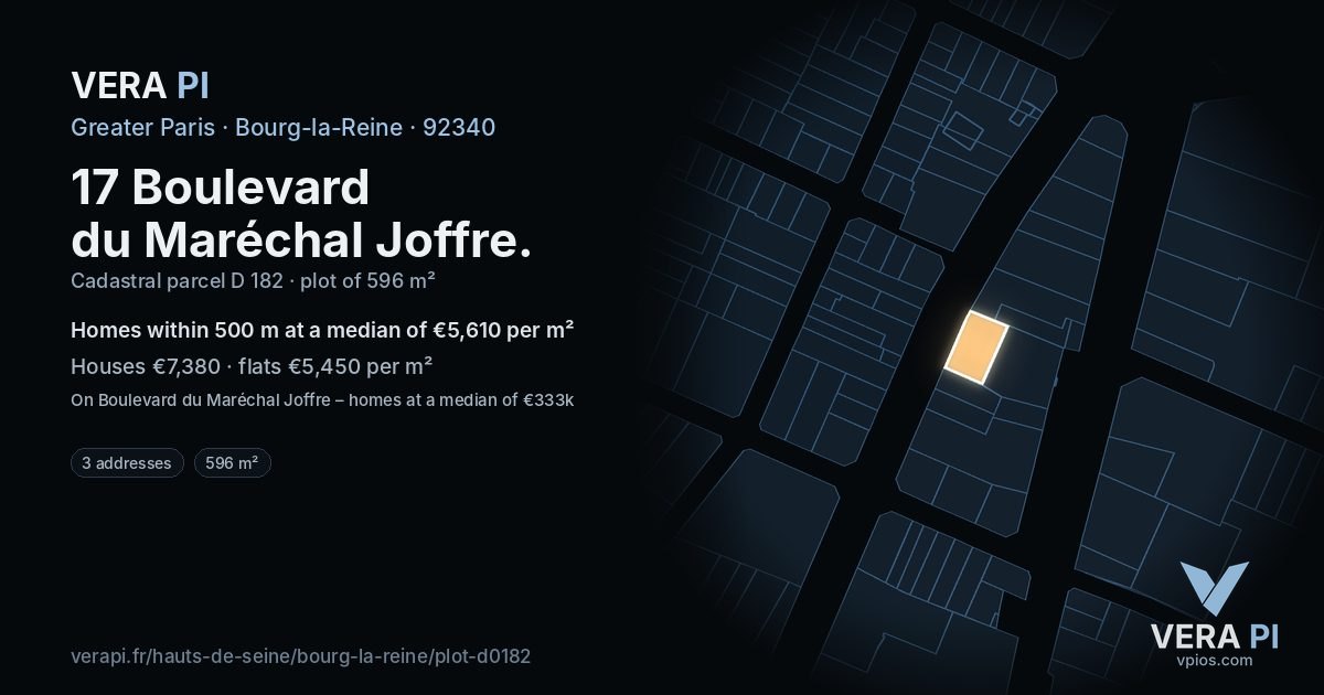 17 Boulevard du Maréchal Joffre, Bourg-la-Reine at night – the plot lit, the parcels around coloured by the prices near them