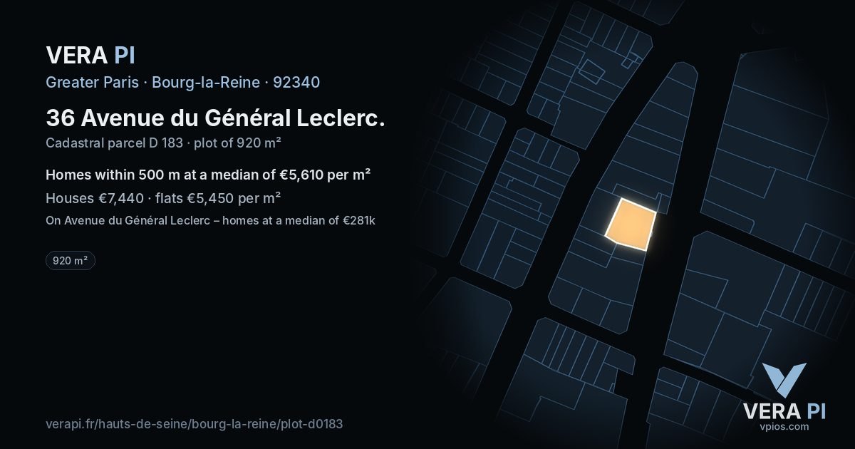 36 Avenue du Général Leclerc, Bourg-la-Reine at night – the plot lit, the parcels around coloured by the prices near them