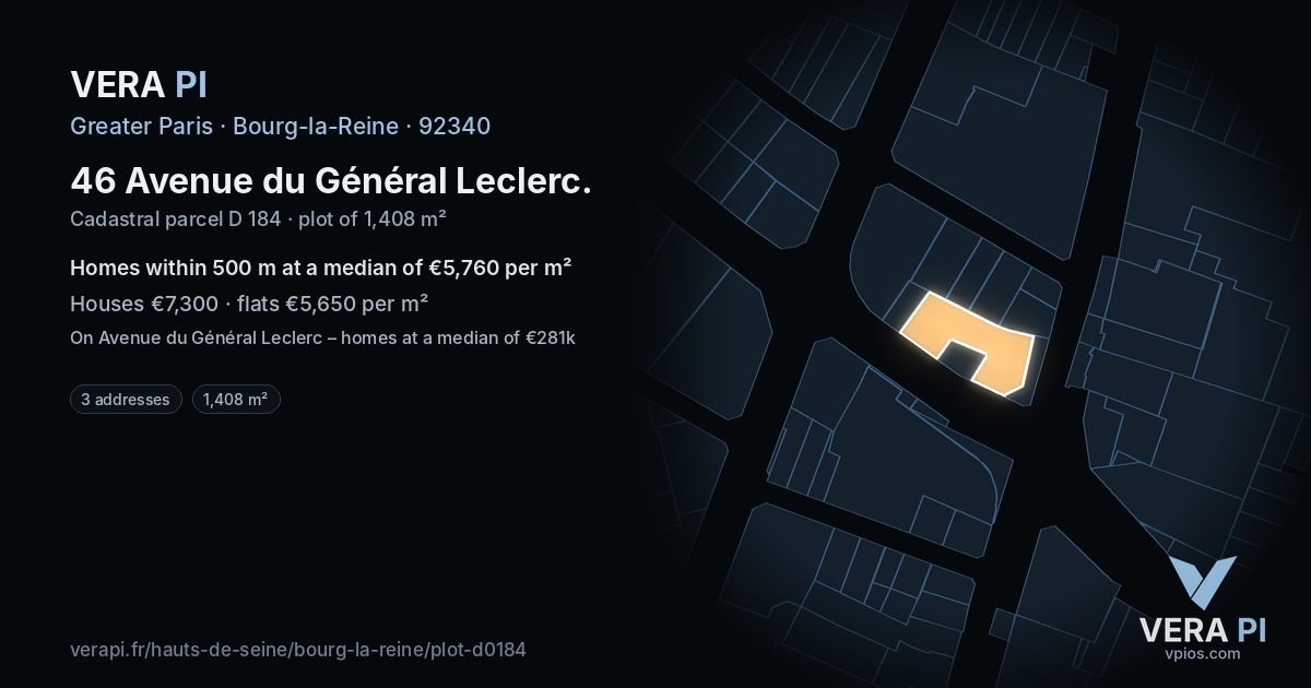 46 Avenue du Général Leclerc, Bourg-la-Reine at night – the plot lit, the parcels around coloured by the prices near them