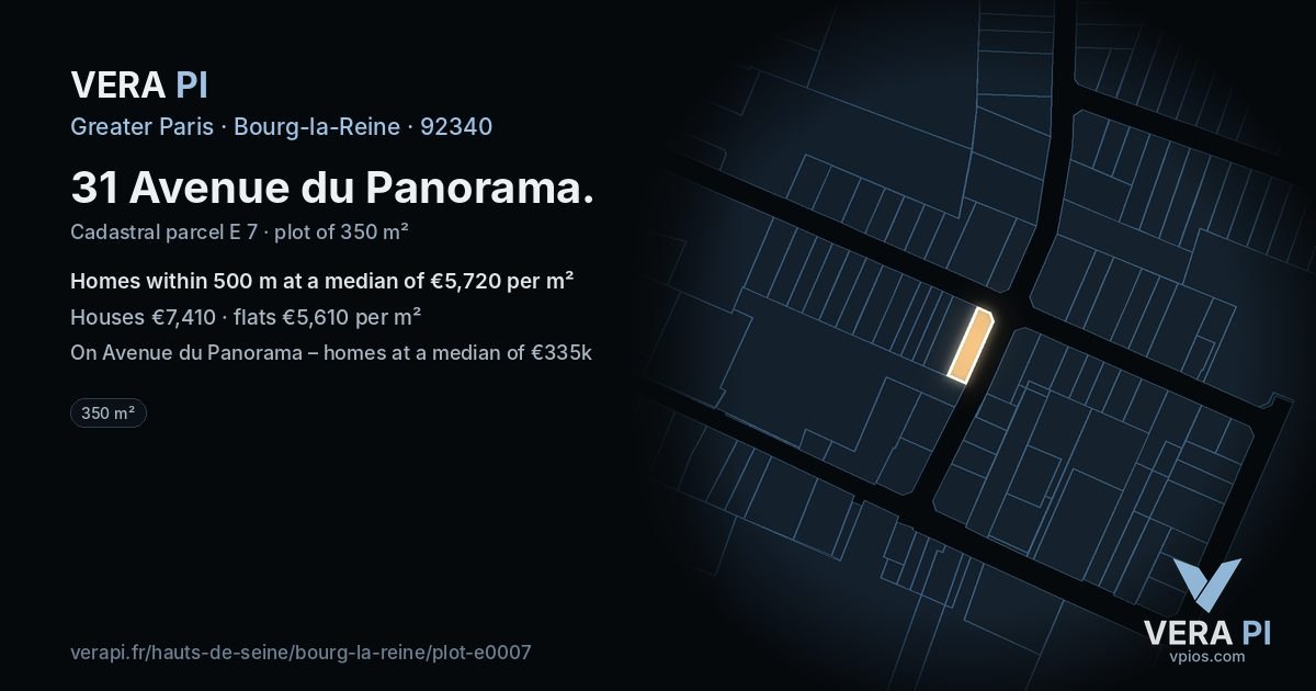 31 Avenue du Panorama, Bourg-la-Reine at night – the plot lit, the parcels around coloured by the prices near them