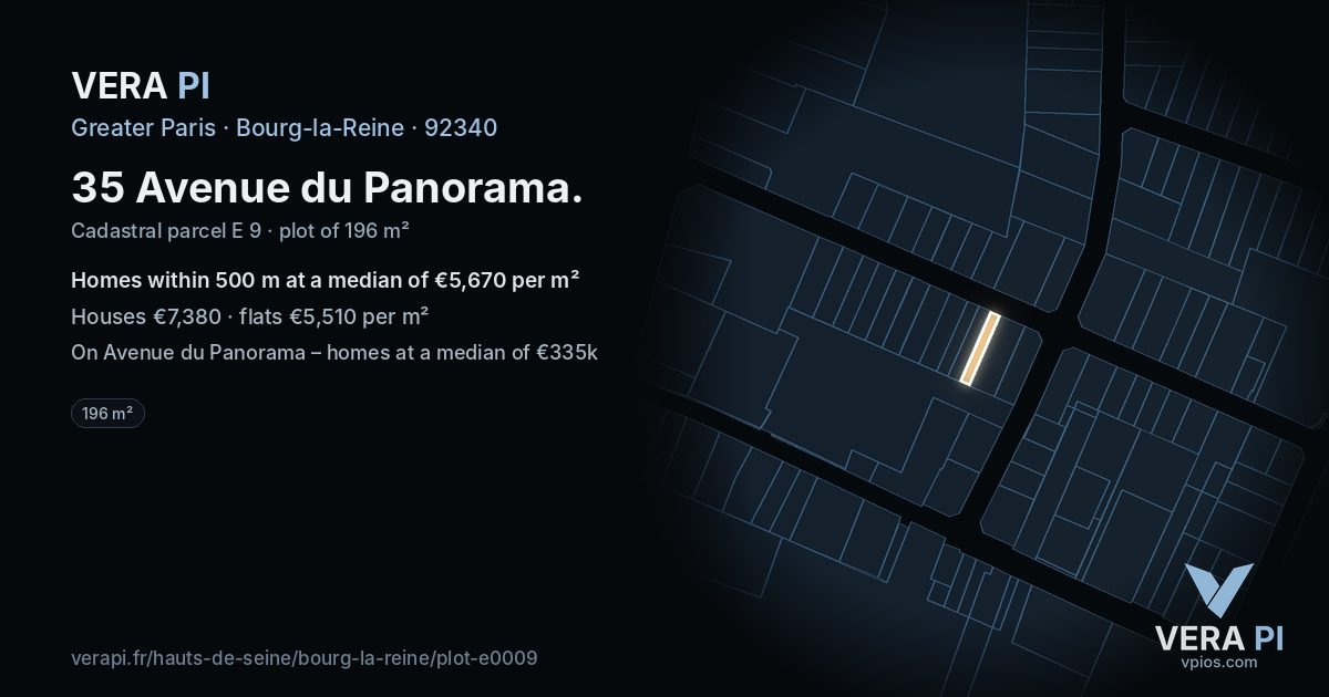 35 Avenue du Panorama, Bourg-la-Reine at night – the plot lit, the parcels around coloured by the prices near them