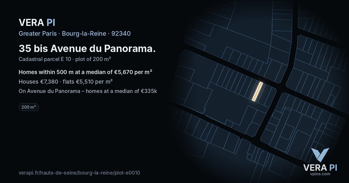 35 bis Avenue du Panorama, Bourg-la-Reine at night – the plot lit, the parcels around coloured by the prices near them