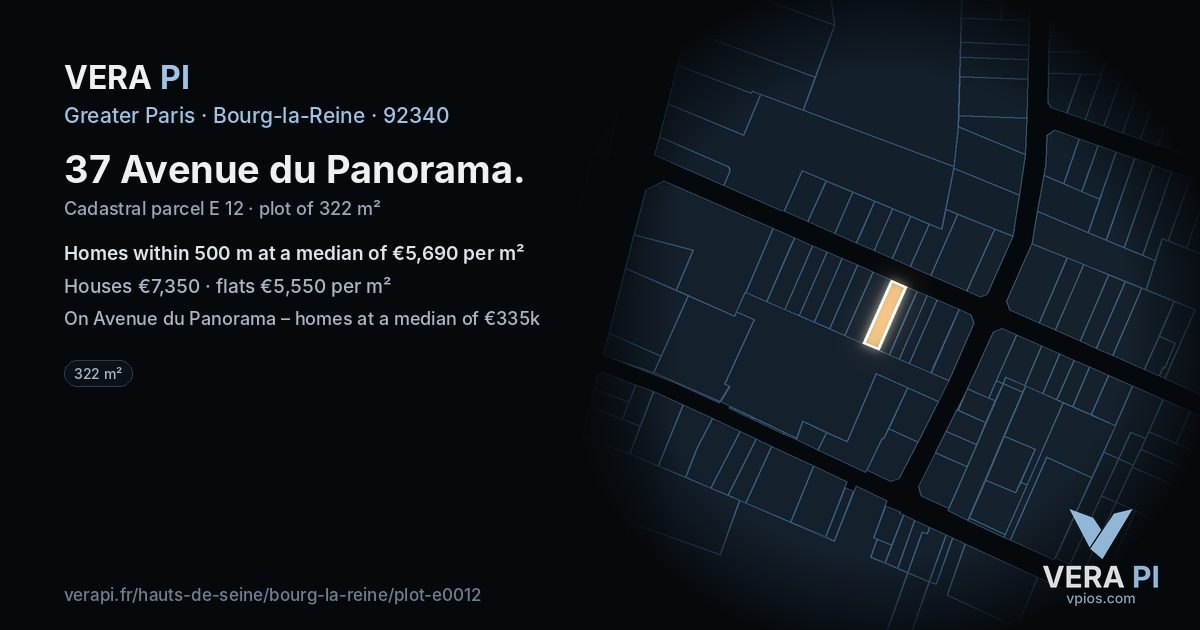 37 Avenue du Panorama, Bourg-la-Reine at night – the plot lit, the parcels around coloured by the prices near them