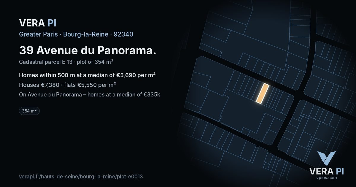 39 Avenue du Panorama, Bourg-la-Reine at night – the plot lit, the parcels around coloured by the prices near them