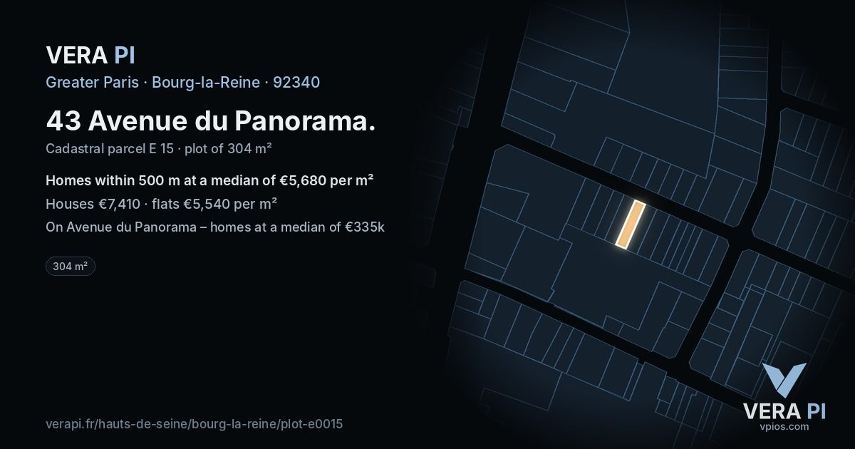 43 Avenue du Panorama, Bourg-la-Reine at night – the plot lit, the parcels around coloured by the prices near them