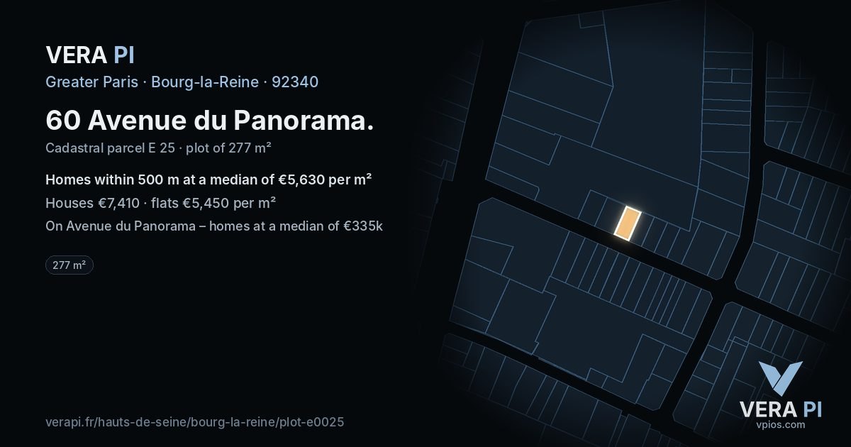 60 Avenue du Panorama, Bourg-la-Reine at night – the plot lit, the parcels around coloured by the prices near them
