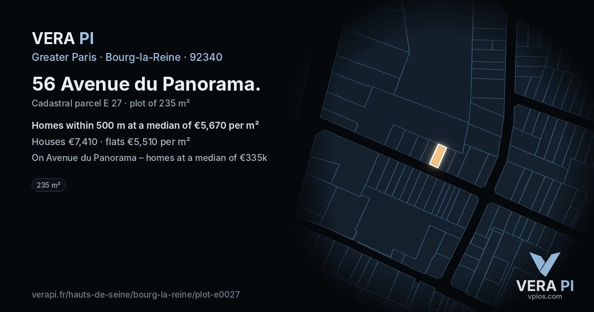 56 Avenue du Panorama, Bourg-la-Reine at night – the plot lit, the parcels around coloured by the prices near them