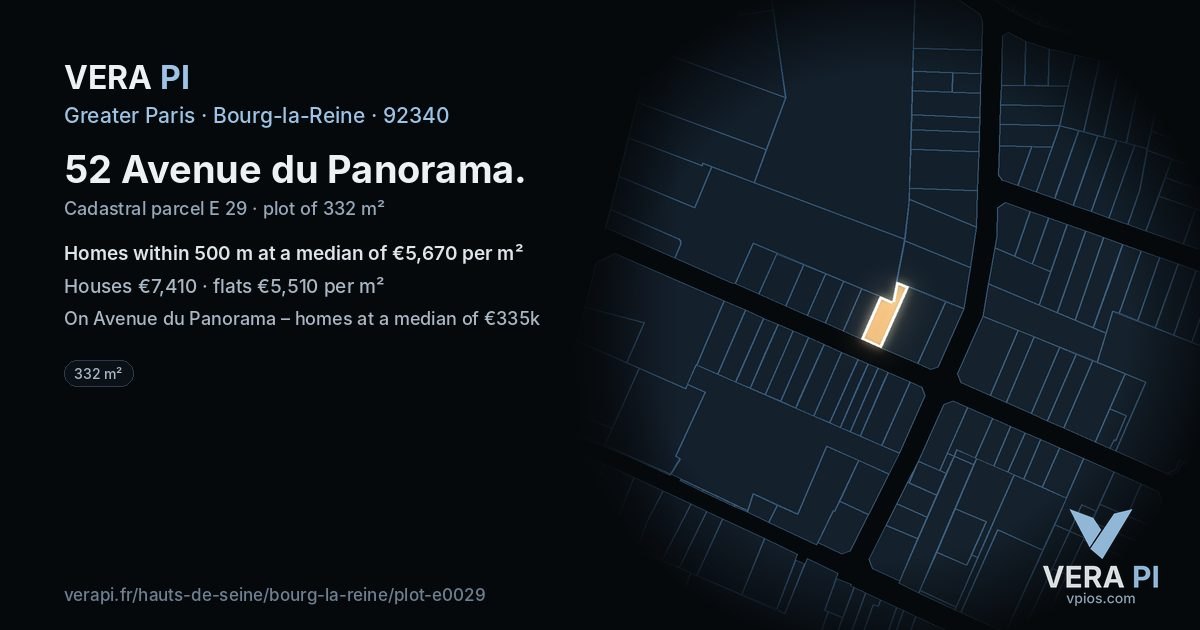 52 Avenue du Panorama, Bourg-la-Reine at night – the plot lit, the parcels around coloured by the prices near them