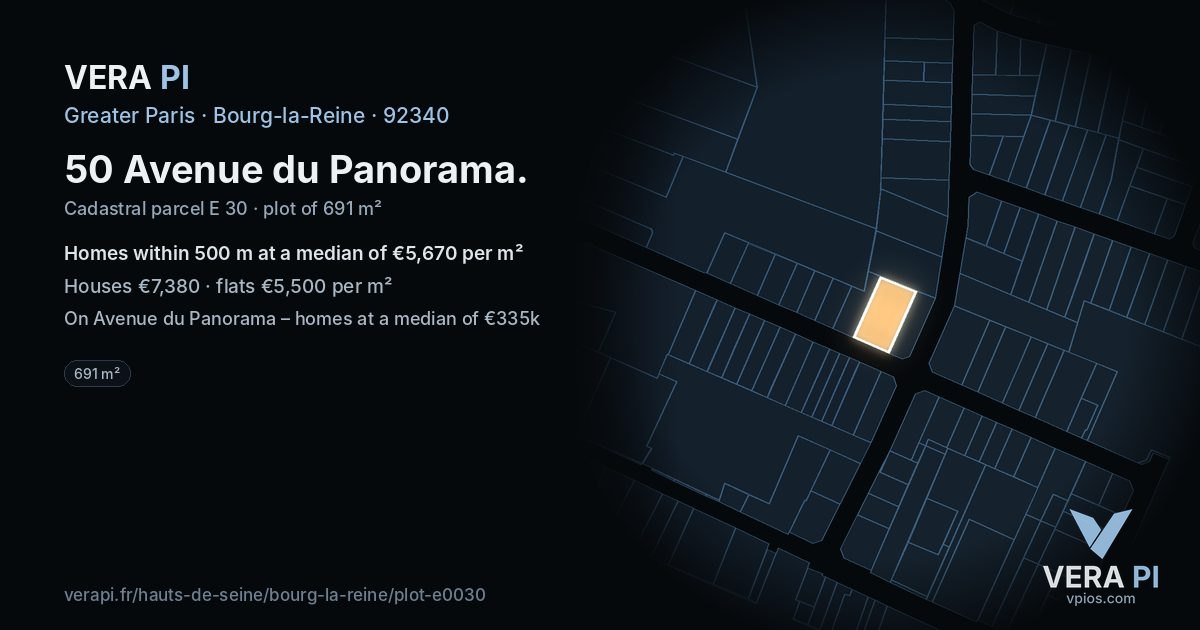 50 Avenue du Panorama, Bourg-la-Reine at night – the plot lit, the parcels around coloured by the prices near them