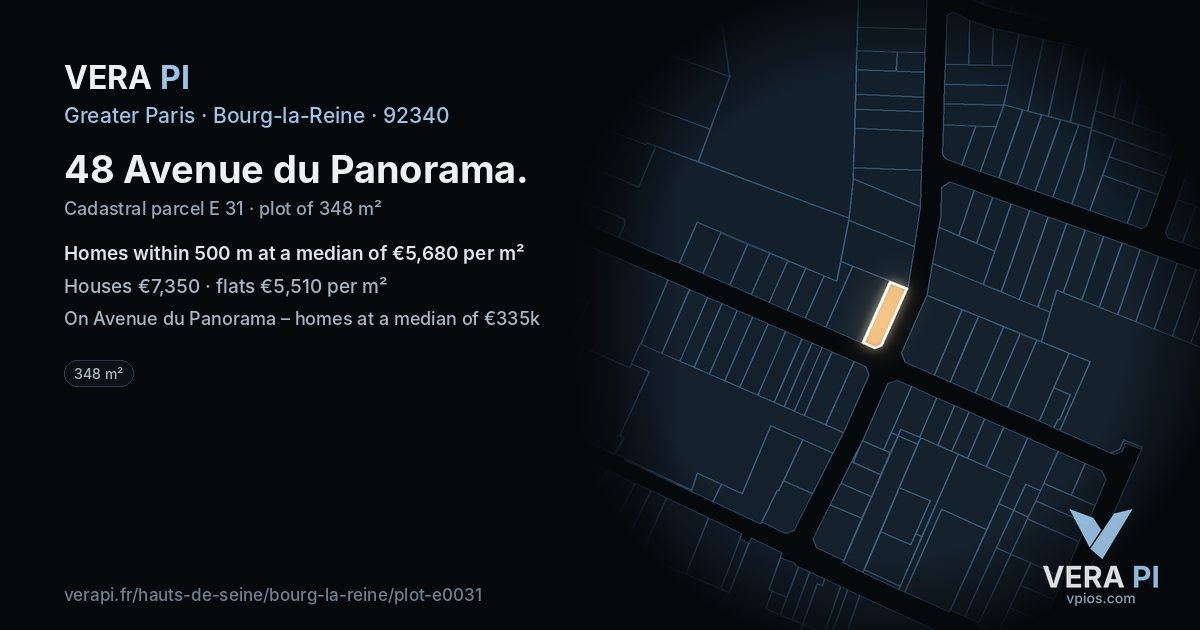 48 Avenue du Panorama, Bourg-la-Reine at night – the plot lit, the parcels around coloured by the prices near them