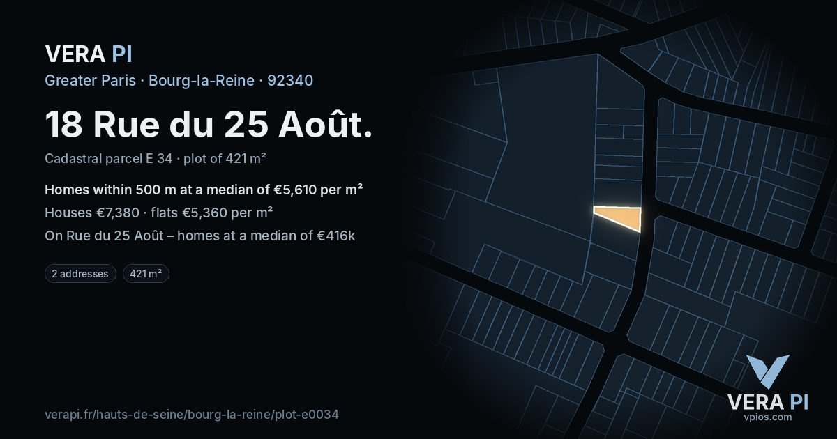 18 Rue du 25 Août, Bourg-la-Reine at night – the plot lit, the parcels around coloured by the prices near them