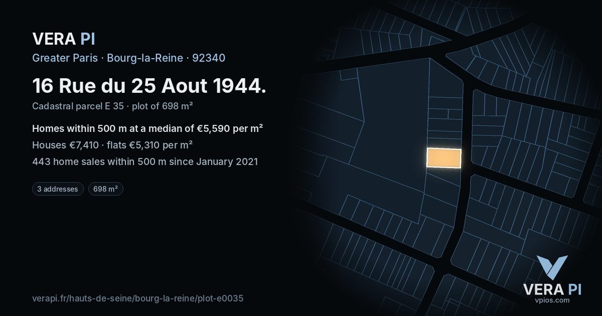 16 Rue du 25 Aout 1944, Bourg-la-Reine at night – the plot lit, the parcels around coloured by the prices near them