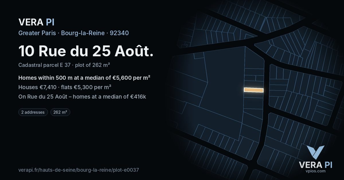 10 Rue du 25 Août, Bourg-la-Reine at night – the plot lit, the parcels around coloured by the prices near them