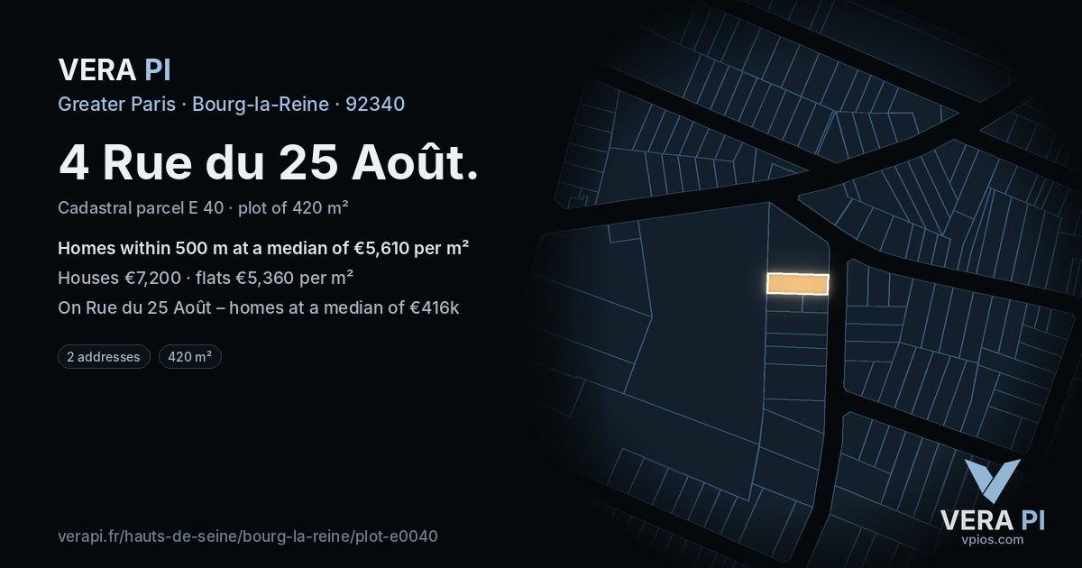 4 Rue du 25 Août, Bourg-la-Reine at night – the plot lit, the parcels around coloured by the prices near them