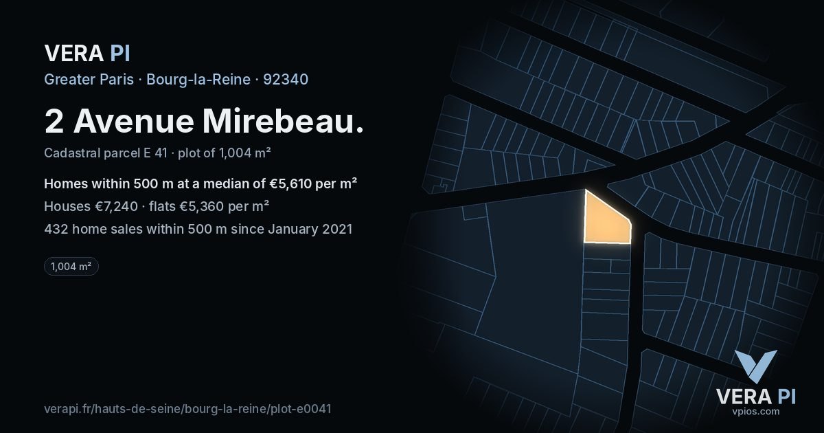 2 Avenue Mirebeau, Bourg-la-Reine at night – the plot lit, the parcels around coloured by the prices near them
