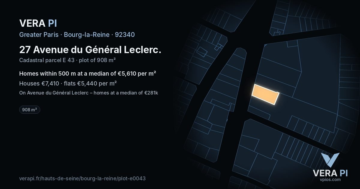 27 Avenue du Général Leclerc, Bourg-la-Reine at night – the plot lit, the parcels around coloured by the prices near them