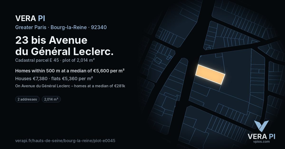 23 bis Avenue du Général Leclerc, Bourg-la-Reine at night – the plot lit, the parcels around coloured by the prices near them