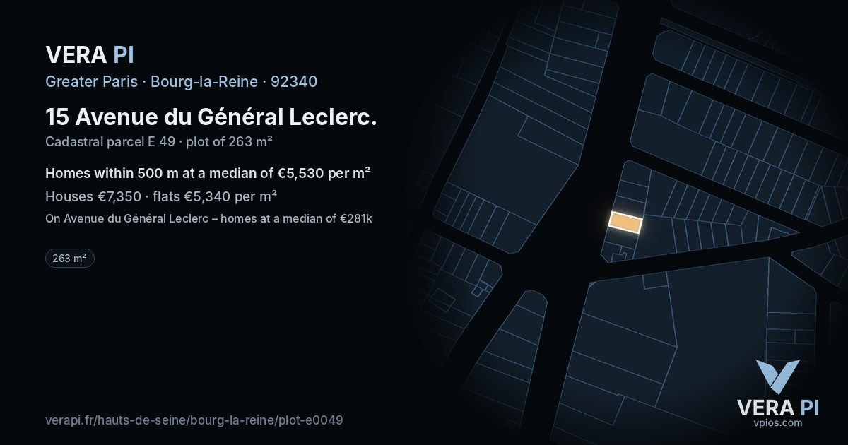 15 Avenue du Général Leclerc, Bourg-la-Reine at night – the plot lit, the parcels around coloured by the prices near them