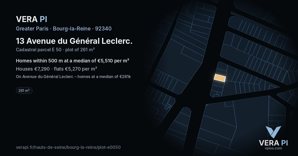 13 Avenue du Général Leclerc, Bourg-la-Reine at night – the plot lit, the parcels around coloured by the prices near them