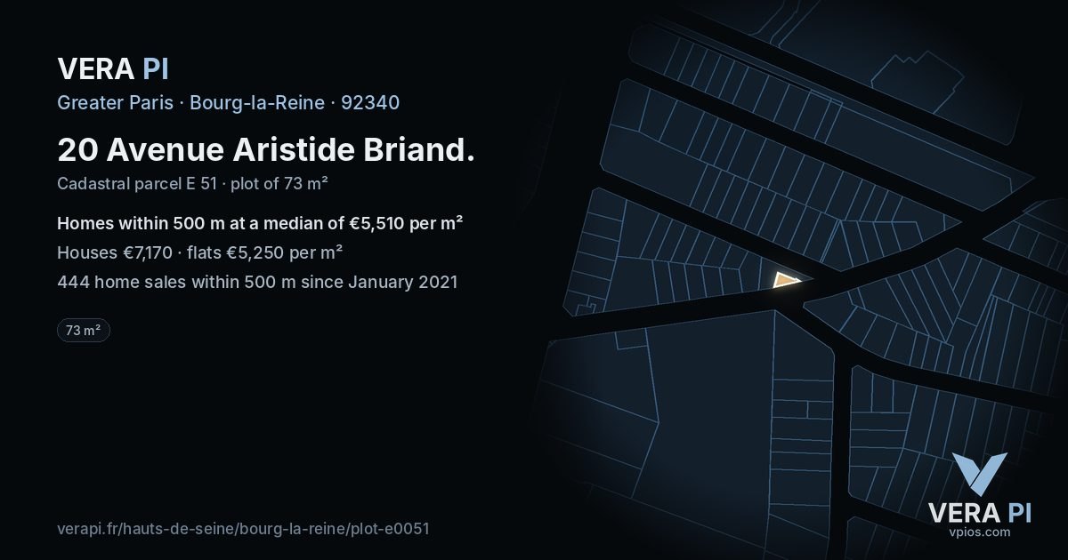 20 Avenue Aristide Briand, Bourg-la-Reine at night – the plot lit, the parcels around coloured by the prices near them