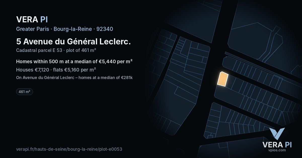 5 Avenue du Général Leclerc, Bourg-la-Reine at night – the plot lit, the parcels around coloured by the prices near them