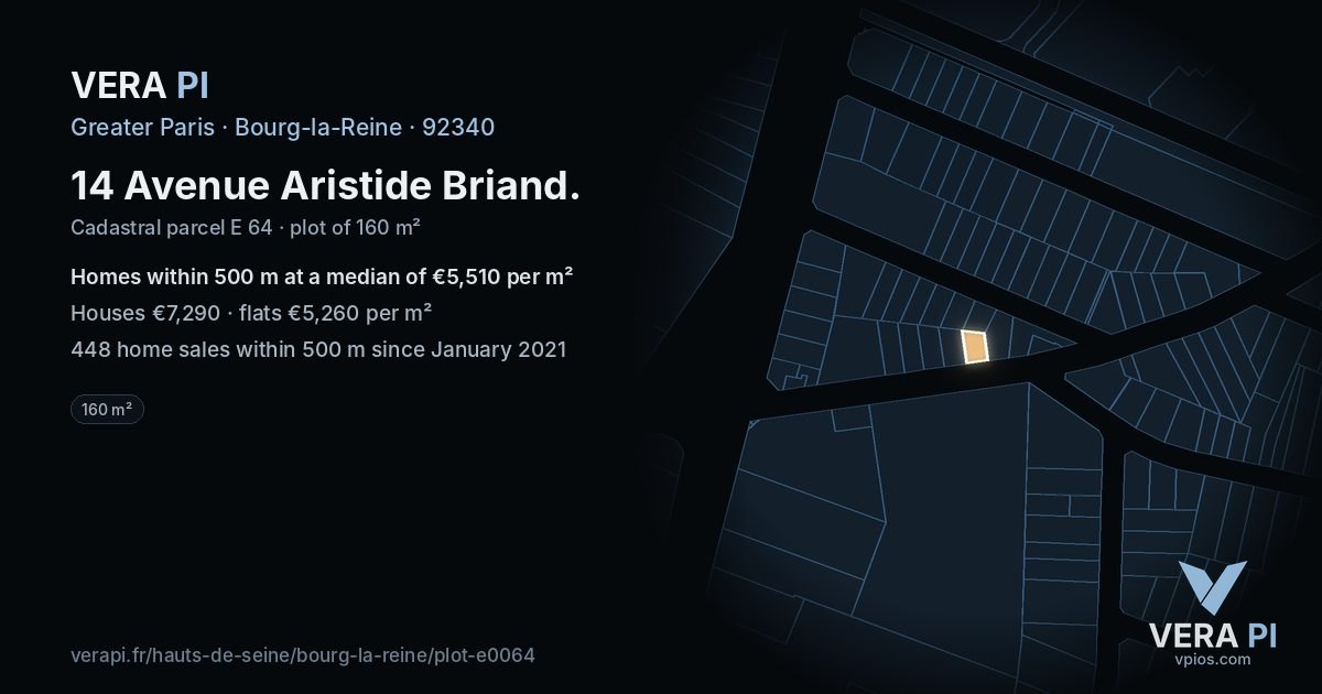 14 Avenue Aristide Briand, Bourg-la-Reine at night – the plot lit, the parcels around coloured by the prices near them