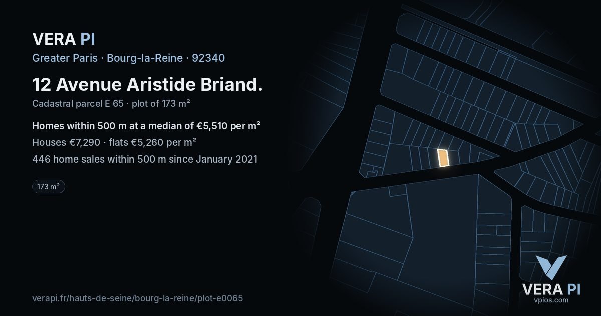 12 Avenue Aristide Briand, Bourg-la-Reine at night – the plot lit, the parcels around coloured by the prices near them