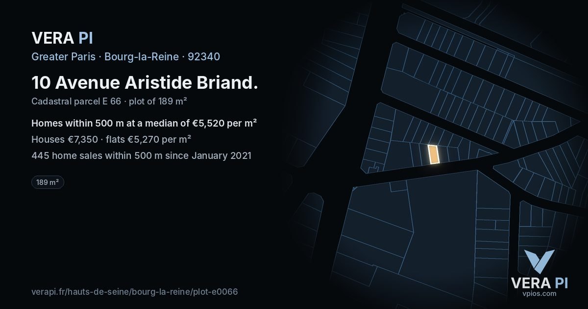 10 Avenue Aristide Briand, Bourg-la-Reine at night – the plot lit, the parcels around coloured by the prices near them