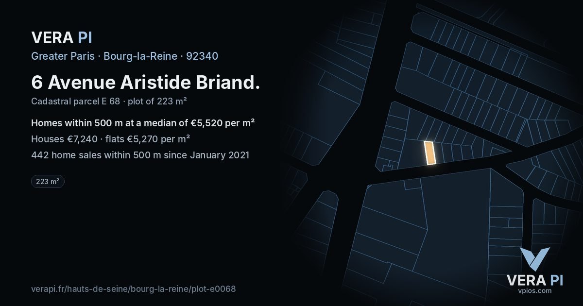 6 Avenue Aristide Briand, Bourg-la-Reine at night – the plot lit, the parcels around coloured by the prices near them