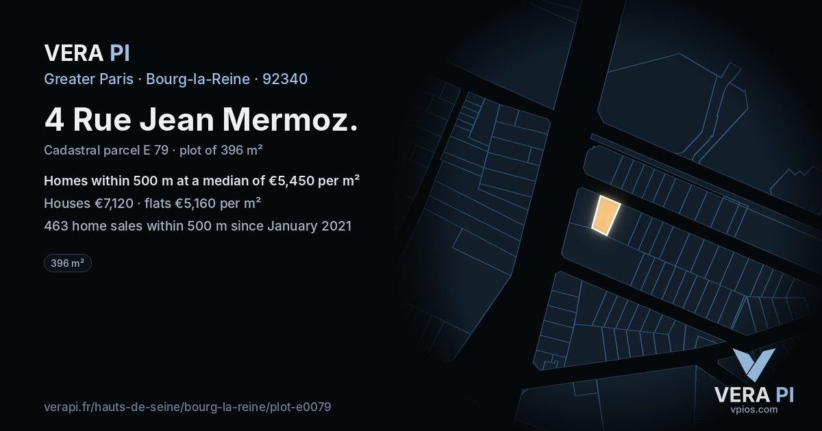 4 Rue Jean Mermoz, Bourg-la-Reine at night – the plot lit, the parcels around coloured by the prices near them