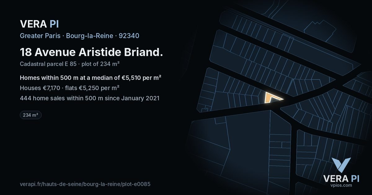 18 Avenue Aristide Briand, Bourg-la-Reine at night – the plot lit, the parcels around coloured by the prices near them
