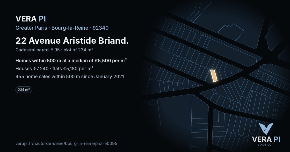 22 Avenue Aristide Briand, Bourg-la-Reine at night – the plot lit, the parcels around coloured by the prices near them