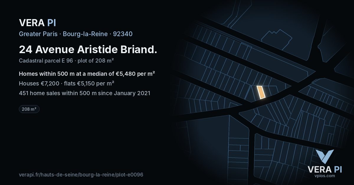 24 Avenue Aristide Briand, Bourg-la-Reine at night – the plot lit, the parcels around coloured by the prices near them