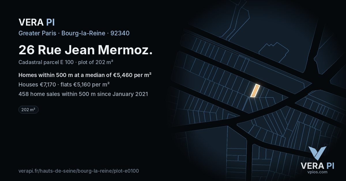 26 Rue Jean Mermoz, Bourg-la-Reine at night – the plot lit, the parcels around coloured by the prices near them