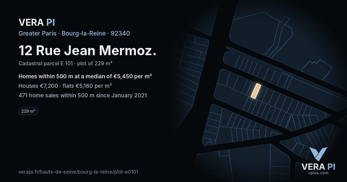 12 Rue Jean Mermoz, Bourg-la-Reine at night – the plot lit, the parcels around coloured by the prices near them
