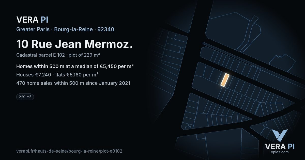 10 Rue Jean Mermoz, Bourg-la-Reine at night – the plot lit, the parcels around coloured by the prices near them