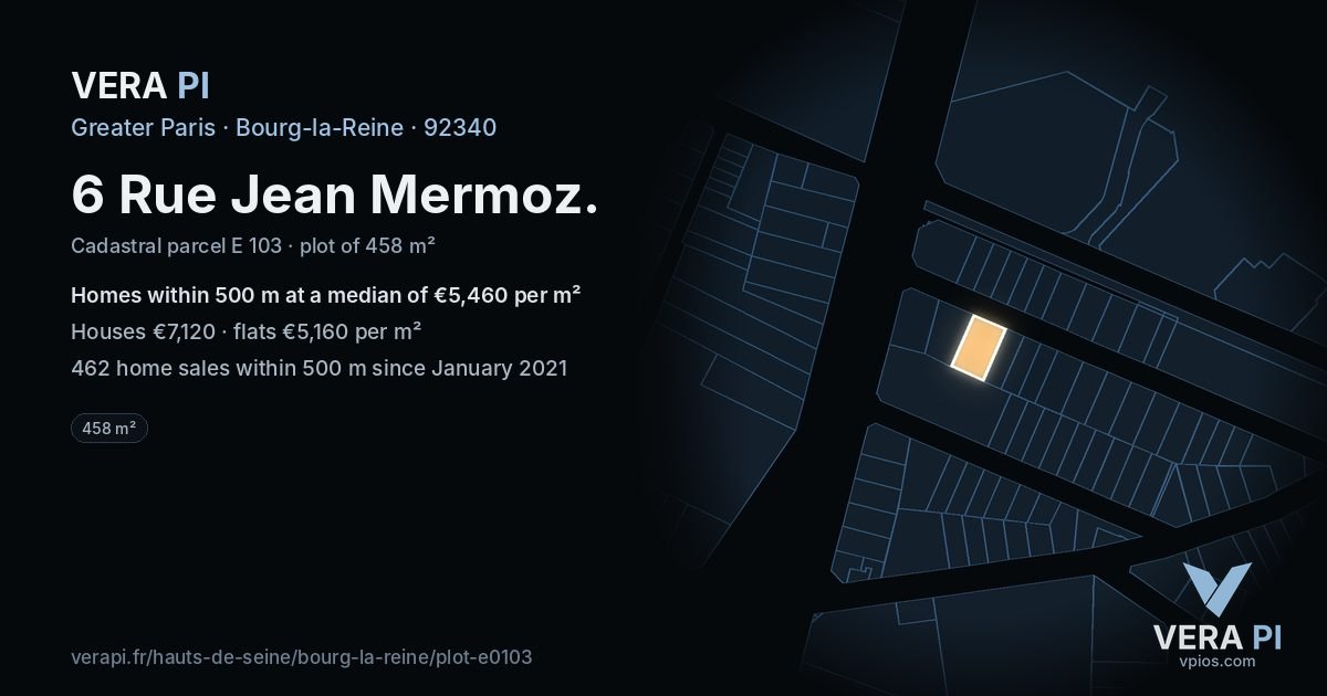 6 Rue Jean Mermoz, Bourg-la-Reine at night – the plot lit, the parcels around coloured by the prices near them