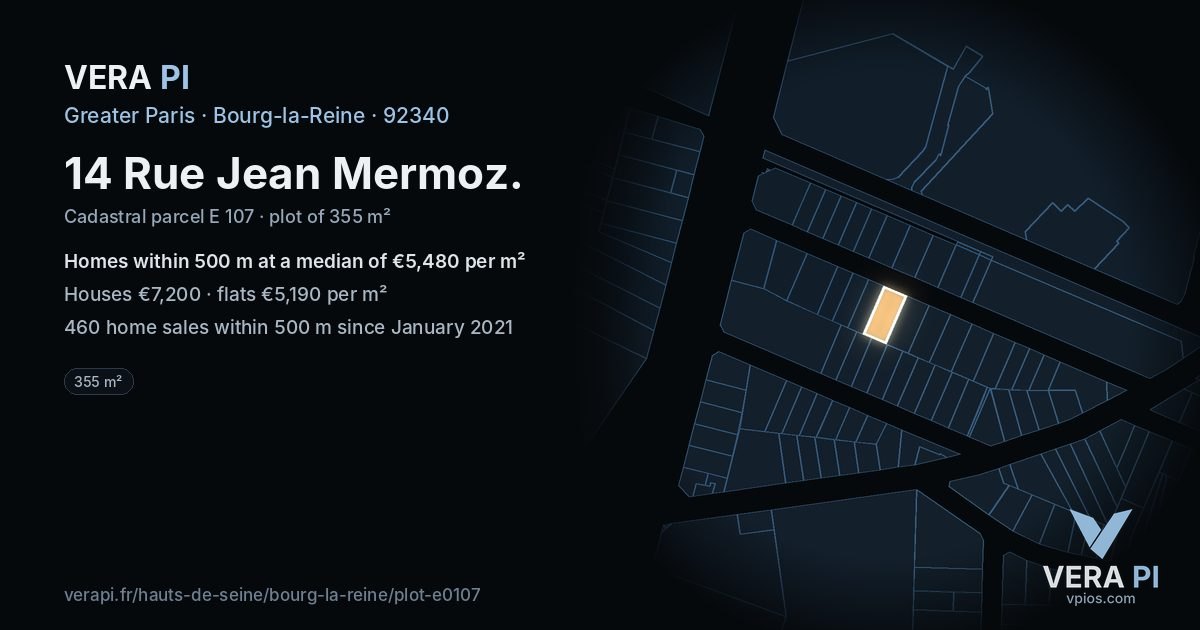 14 Rue Jean Mermoz, Bourg-la-Reine at night – the plot lit, the parcels around coloured by the prices near them